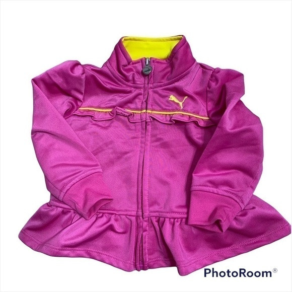 Puma Fill Zip Track Jacket 12 Months Pink Ruffle Hem - Picture 1 of 5
